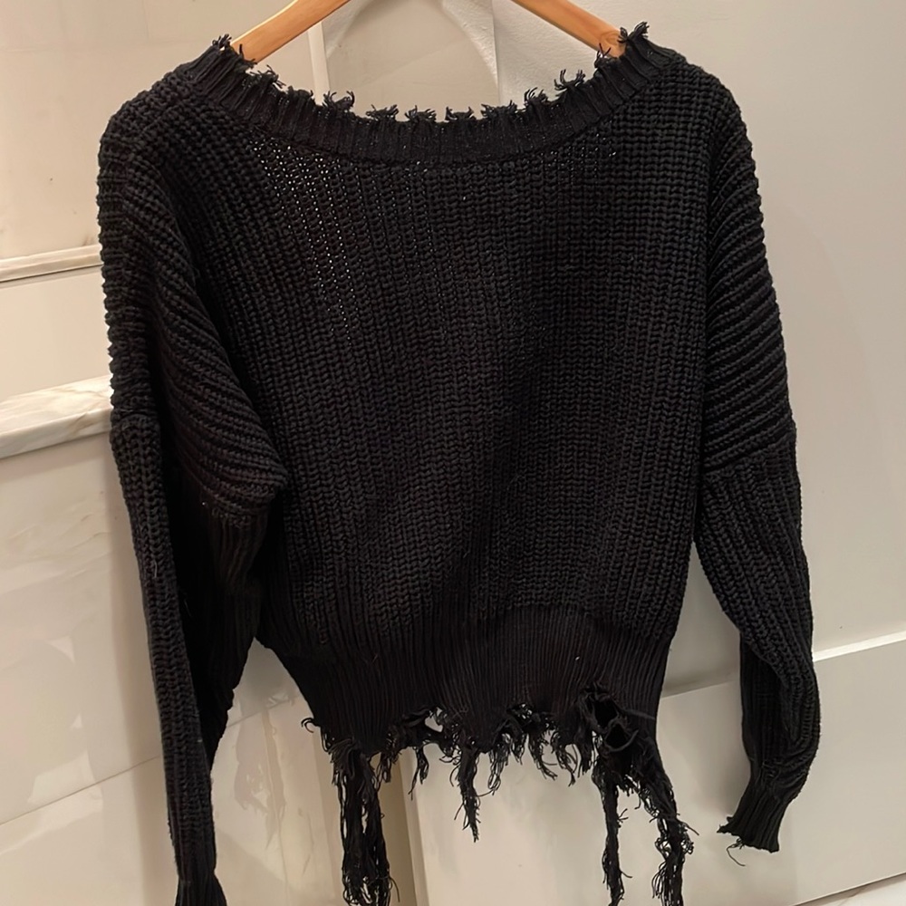 Black Frayed Edge Sweater